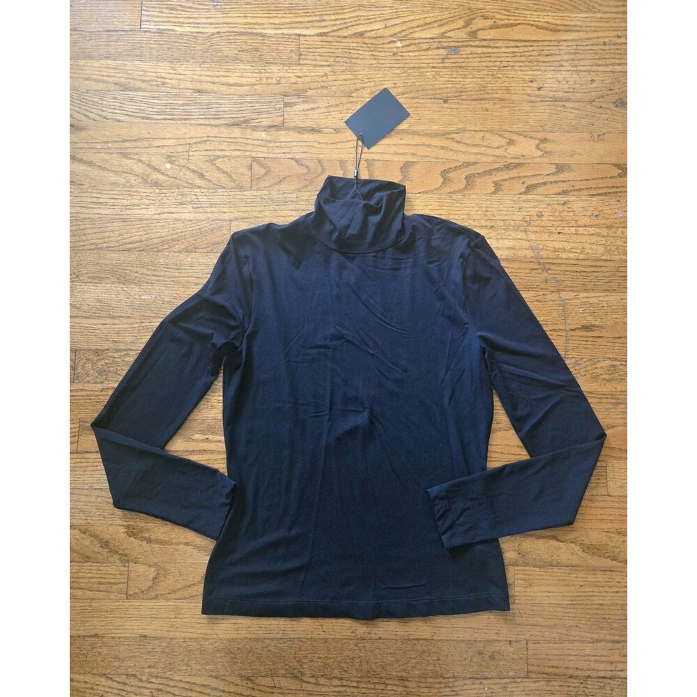 St John Caviar Womens Small Black Mock Neck Long Sleeve Stretch Top NWT